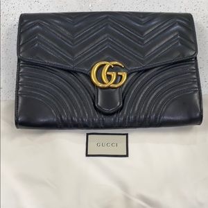 Gucci Black Leather GG Mormont Clutch
